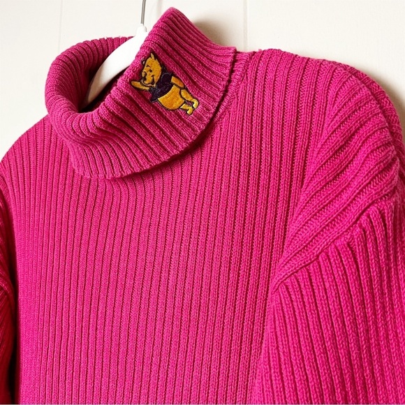 VTG Disney Winnie the Pooh Ribbed Turtleneck Sweater Large 90s hot pink cotton - Picture 3 of 10